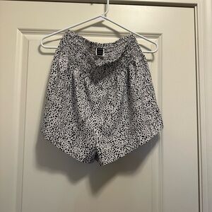 SHEIN Black and White Paper Bag Shorts with Elastic Waistband